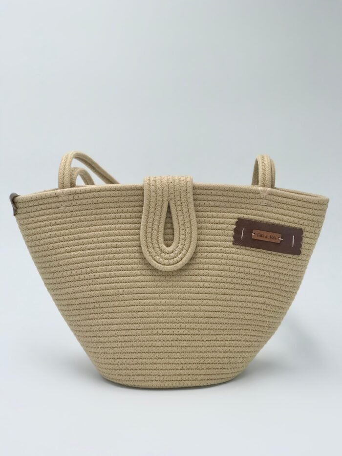 Bolsa de Cordão de Algodão Bege - Artesã Lucy