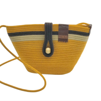 Bolsa Cordão de Algodão Amarela e Marrom - Artesã Lucy
