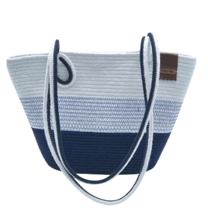 Bolsa Cordão de Algodão Branca e Azul - Artesã Lucy
