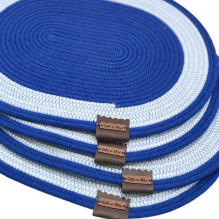 Kit Sousplat Azul e Cinza Cordão de Algodão – Artesã Lucy