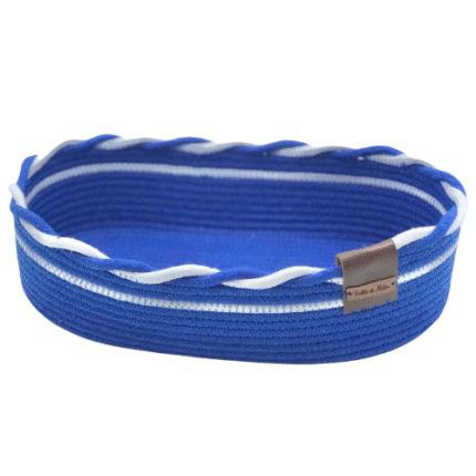 Cesto Azul Trançada com Cordão Branco - Artesã Lucy