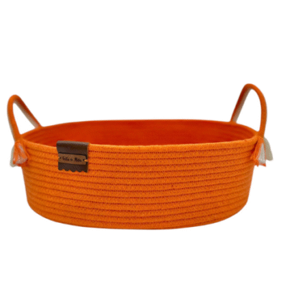 Cesto Oval Mesa Laranja e Bege Cordão de Algodão - Artesã Lucy