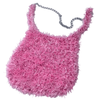 Bolsa Peluciada Rosa Corrente Prata - Artesã Cida Lopes