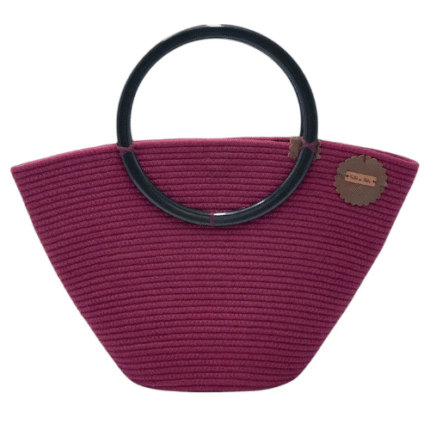 Bolsa de Cordão de Algodão Vinho com Alça Preta Acrílica – Artesã Lucy