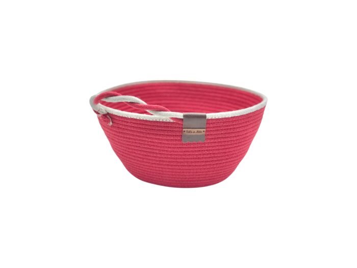 Cesto Vermelho e Branco Cordão de Algodão - Artesã Lucy - Imagem 1