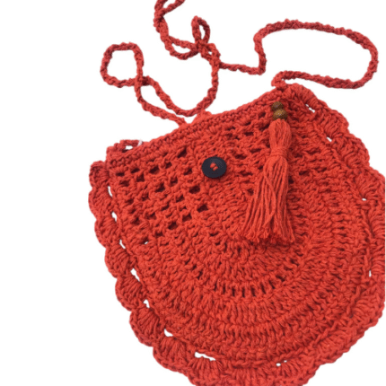 Bolsa Crochê Pingente Laranja - Artesã Cida Lopes