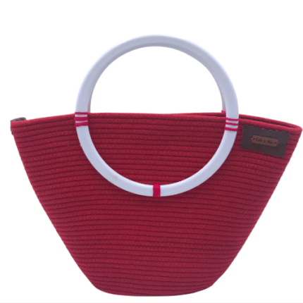 Bolsa de Corda de Algodão Vermelho Alça de plástico Branco - Artesã Lucy