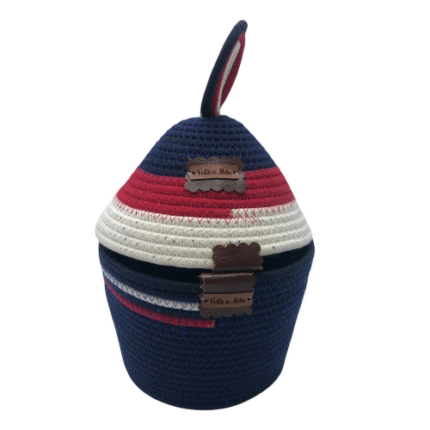 Cesto de Corda de Algodão Pequeno Azul com Tampa - Artesã Lucy