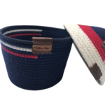 Cesto de Corda de Algodão Pequeno Azul com Tampa - Artesã Lucy - Imagem 3