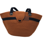 Bolsa Cordão De Algodão Preta e Terra Cota - Artesã Lucy