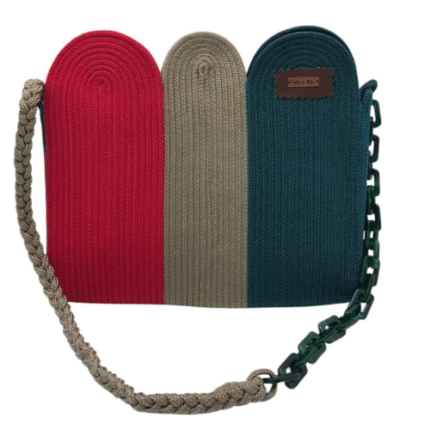Bolsa Quadrada Cordão De Algodão Verde Bege e Vermelha - Artesã Lucy