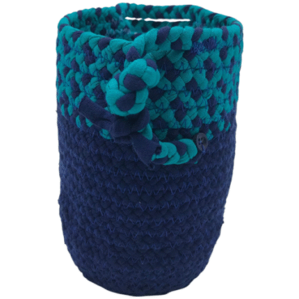 Cesto de Corda de Algodão Azul detalhes Verde - Artesã Lucy