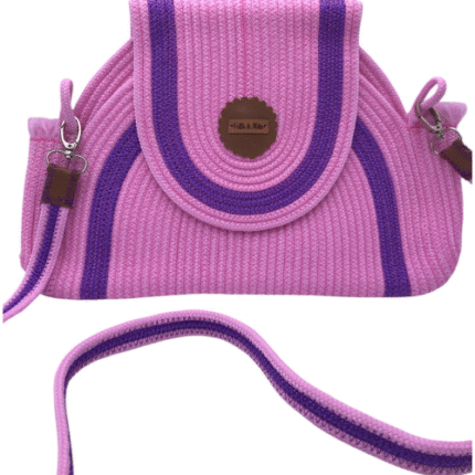 Bolsa de Corda de Seda Rosa detalhes Roxo Pequena - Artesã Lucy