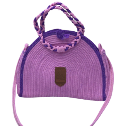 Bolsa de Corda de Seda Rosa detalhes Roxos - Artesã Lucy