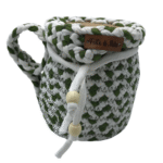 Porta Copo Corda de Algodão Verde Branco - Artesã Lucy