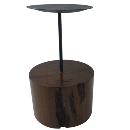 Castiçal Artesanal de Madeira Tronco Circular – Obra exclusiva do Artesão Celso