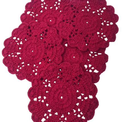 Porta Copos em Crochet Vermelho 5 Unid - Artesã Rosanea