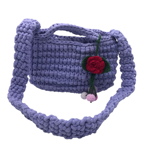 Bolsa Fio De Malha Lilás com detalhes Crochet - Artesã Mariana