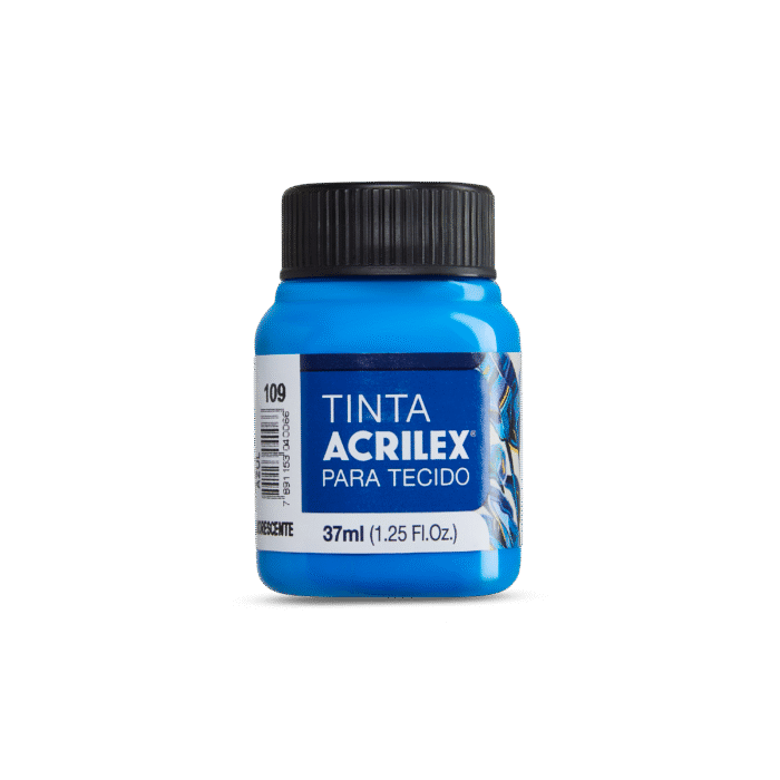 TINTA TECIDO ACRILEX 37ML FLUOR AZUL 109 - Imagem 2
