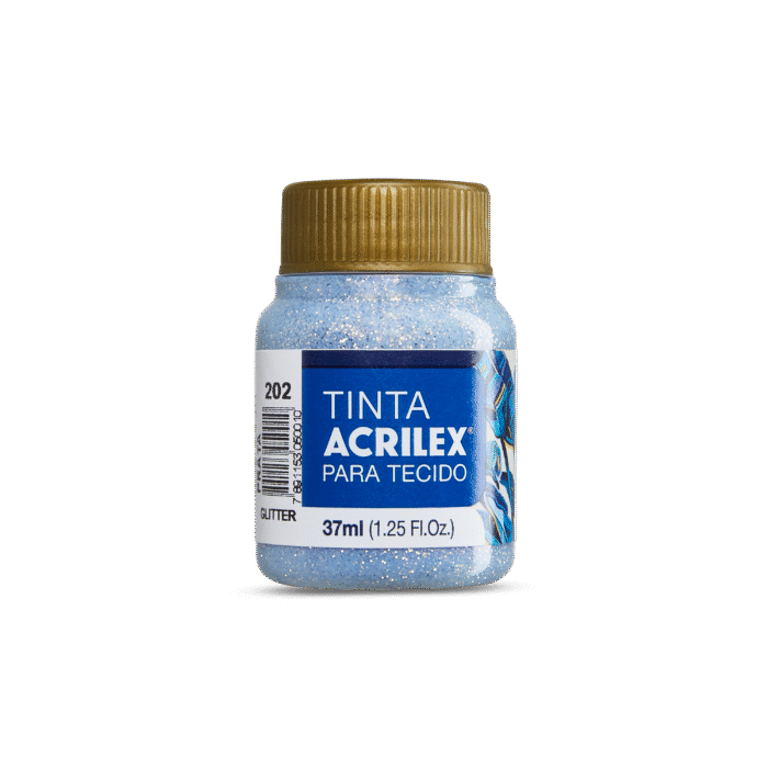 TINTA TECIDO ACRILEX 37ML GLITTER PRATA 202 - Imagem 2