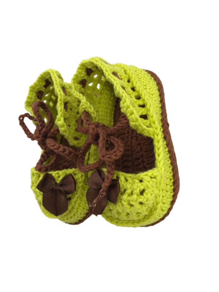 Sandália de Bebê Crochet Verde e Marrom - Artesã Zely - Imagem 2