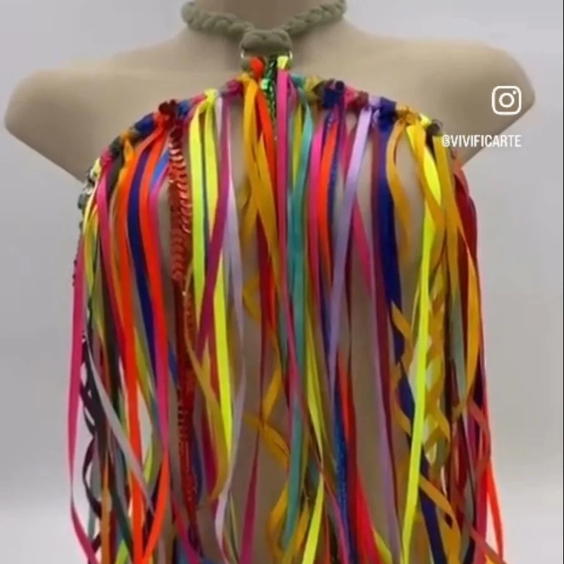 kit vestido de fita Kit Top de Franja Carnaval - Artesã Viviane - Imagem 1